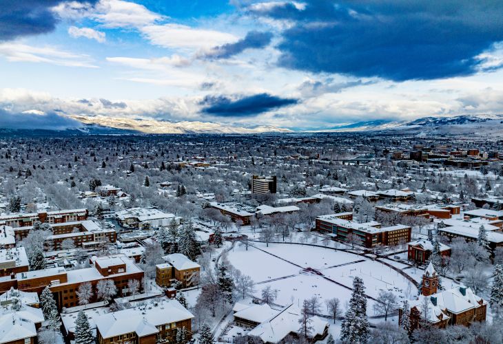 Campus with a blanket of snow over it 