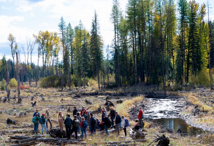 students out in the field during class