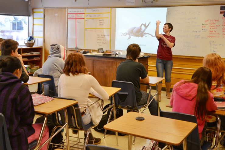 Wildlife biology role model visiting a high school class