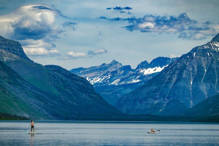 Paddle Boarders on Lake in Glacier