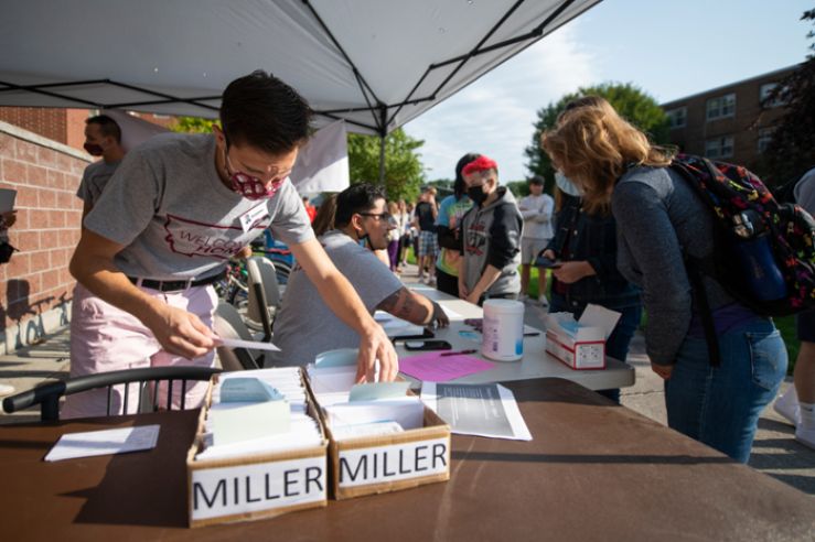 Students moving in to the residence halls.