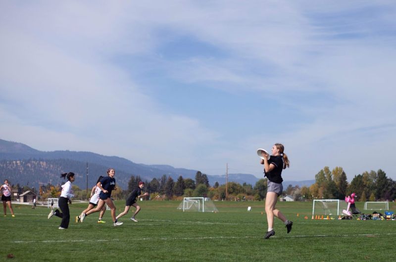 Catching a frisbee at Fort Missoula
