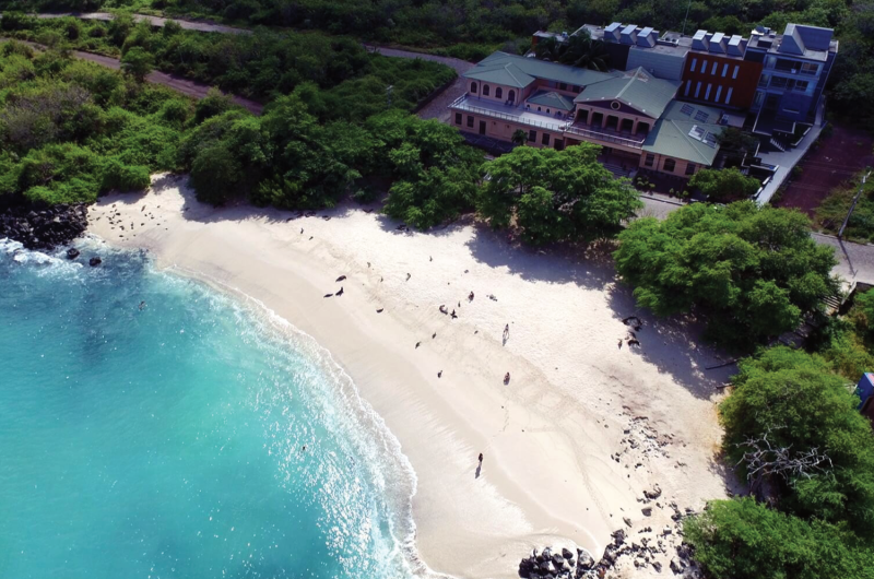 Galapagos Science Center aerial drone from above water