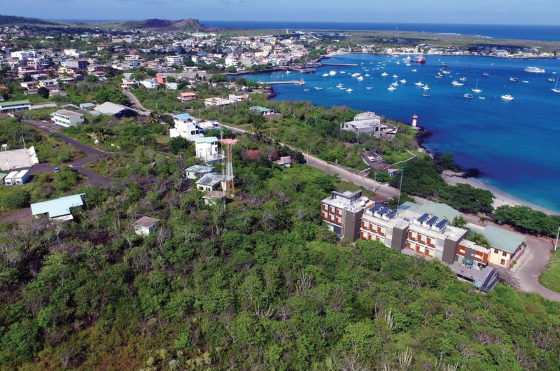Galapagos Science Center aerial drone from above land