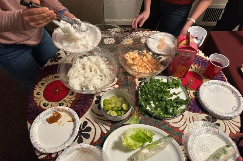 Table of ingredients to make spring rolls