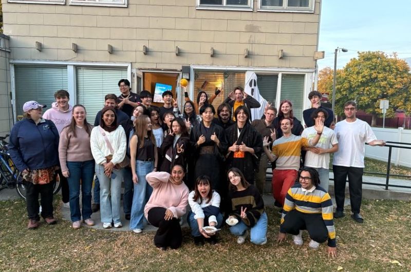 Group of students outside the I-House after Japanese night
