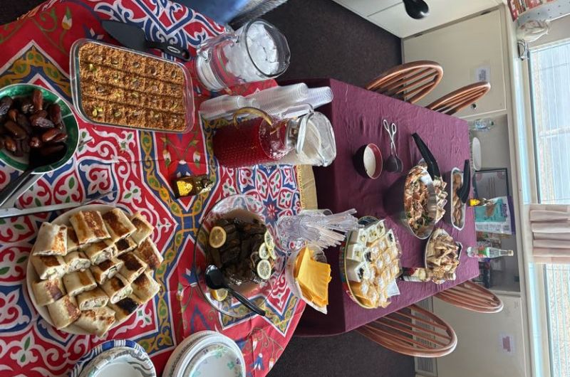 tables with food and drinks