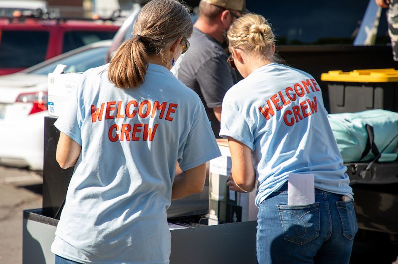 Students moving in to the residence halls.