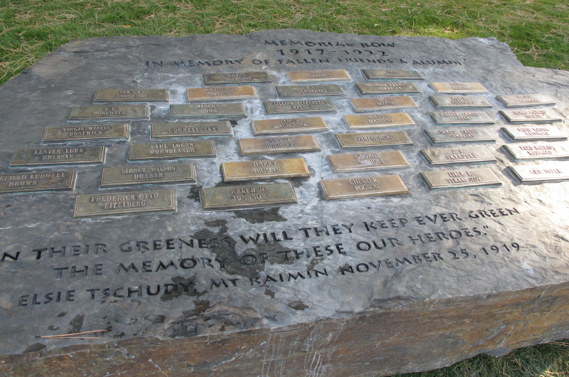 The carving at the bottom of the new monument:  In their greeness will they keep ever green the memories of these, our heroes.