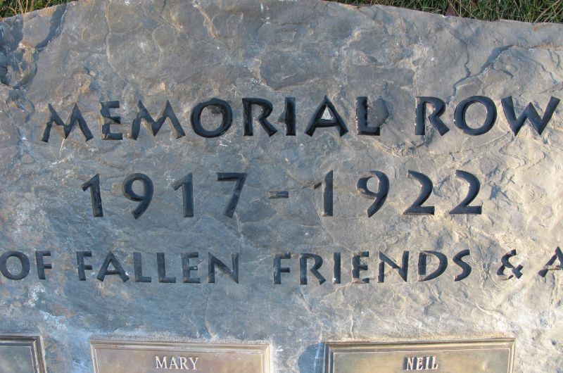 The carving at the top of the new monument: Memorial Row, 1917-1922.