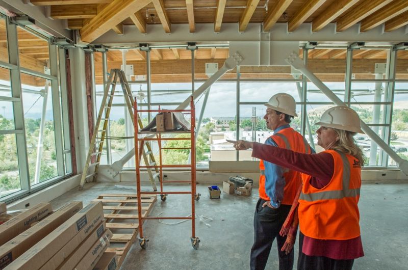 Govenor Bullock visits new Missoula College building and joins Dean Shannon O'Brien on tour. September 2016.