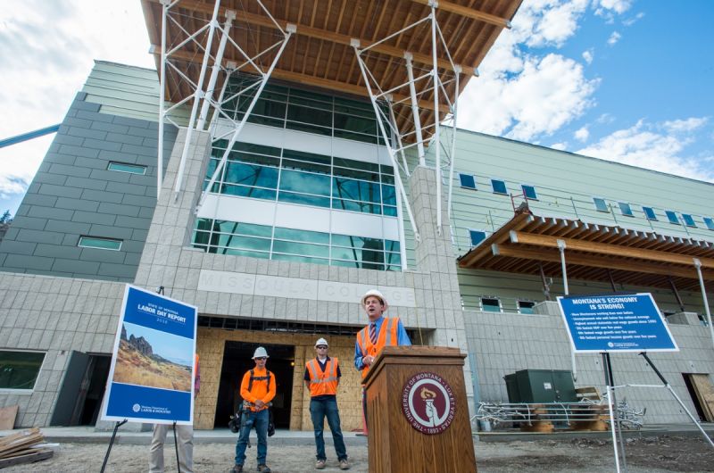 Govenor Bullock presents Labor Day report from the new Missoula College building. September 2016.