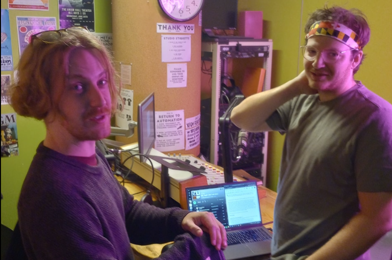 Author (right) and friend in KFGM missoula community radio studio