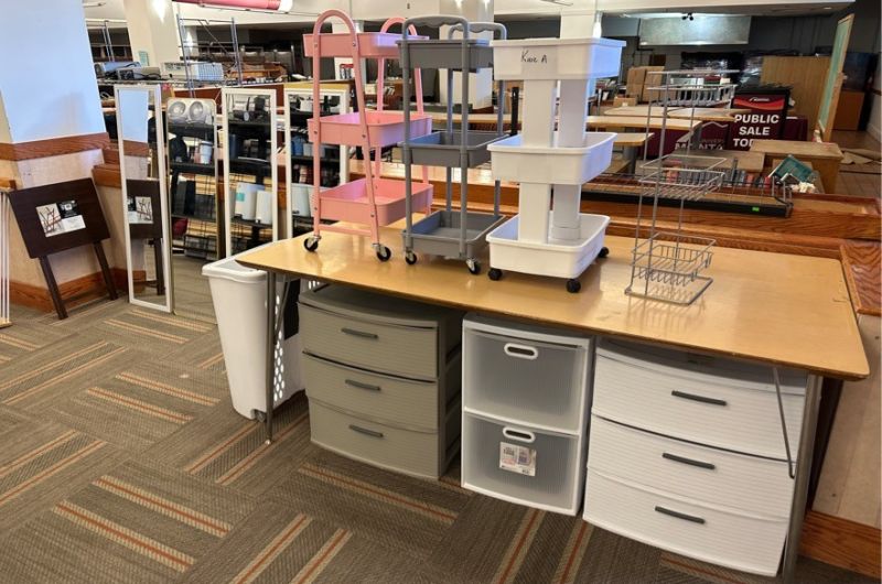 mirrors, storage carts set up for sale