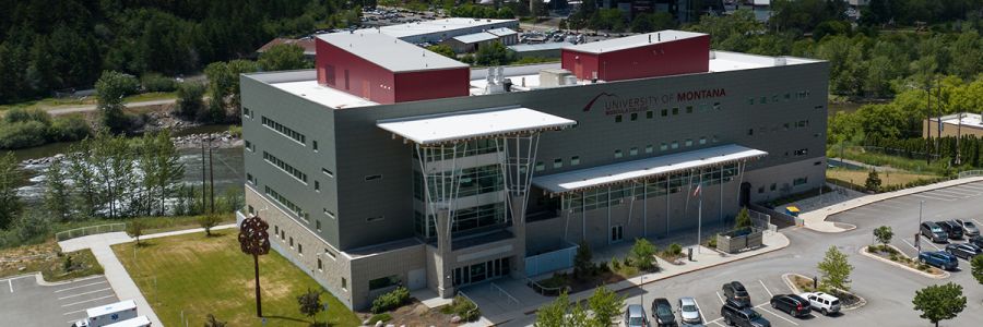 Missoula College seen from above with the clark fork river in the background