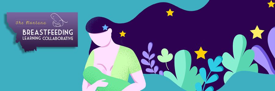 illustration of a woman breastfeeding with plants and stars coming out of their hair