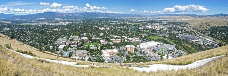 view of the university on a sunny day from the top of the M trail