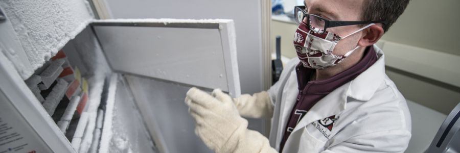 staff member opening a very cold freezer