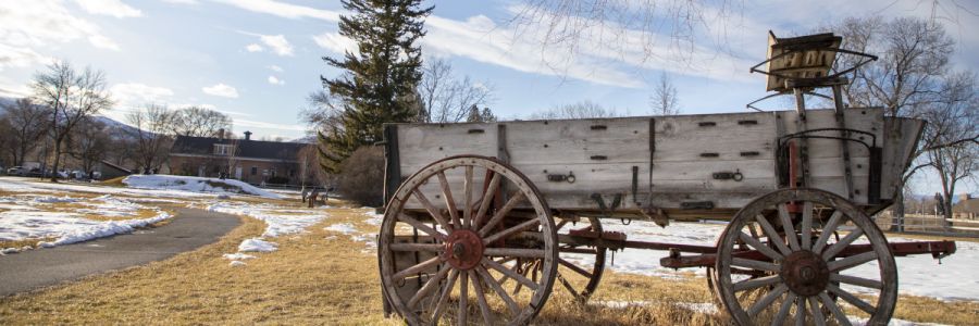 old wagon seen along at path at Fort Missoula