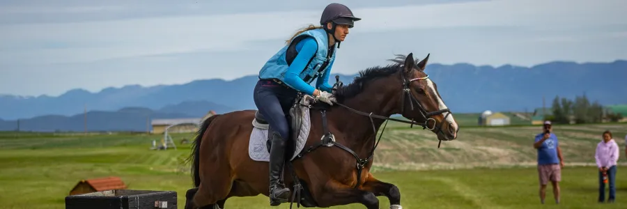 UM's Club Equestrian team member and her horse jump during an event