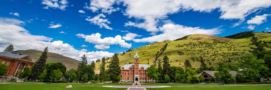 University Hall seen from across the oval on a bright, sunny day