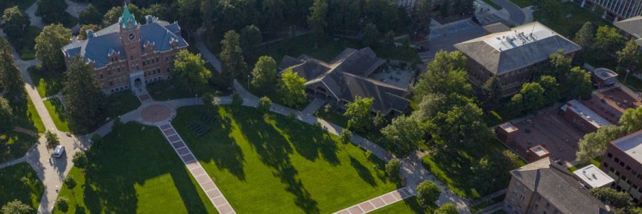 overhead view of the oval on the UM campus