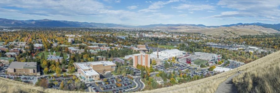 view of campus and Missoula from the top of the M trail