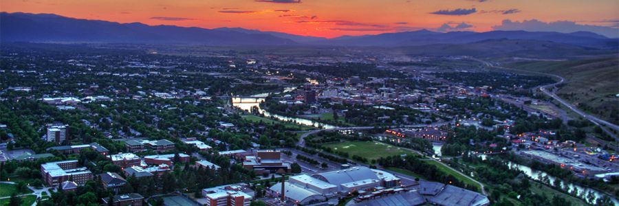aerial view of Missoula at dusk