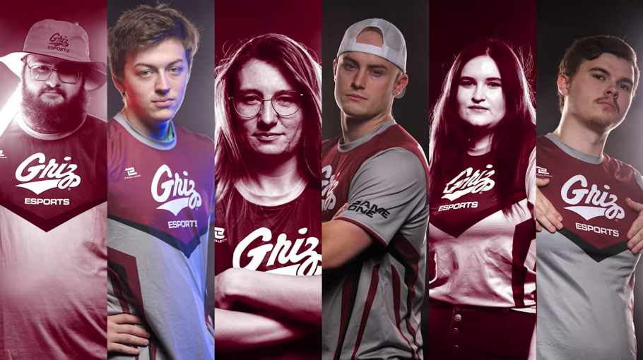 Graphic Artistic display of Grizzly Esport Players in maroon overlay