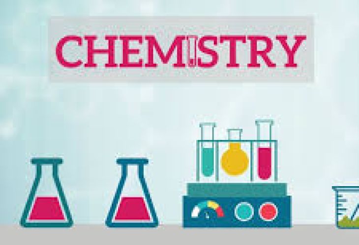 cartoon image of chemistry equipment with word chemistry above it