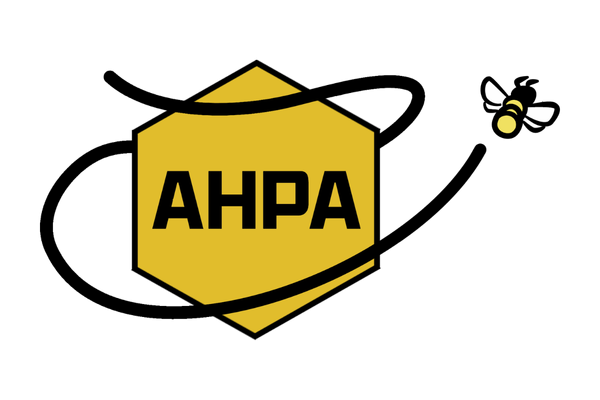 AHPA logo in a yellow hexagon with a flying bee on a black background
