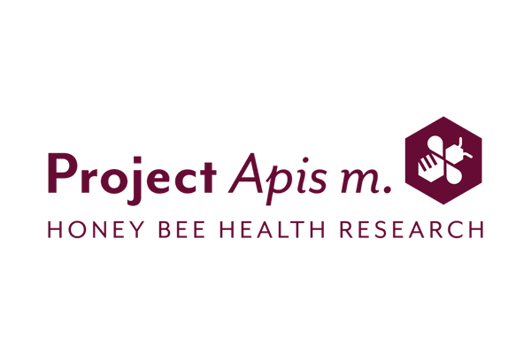 Project Apis m. logo featuring a stylized bee in a hexagon and the tagline Honey Bee Health Research.
