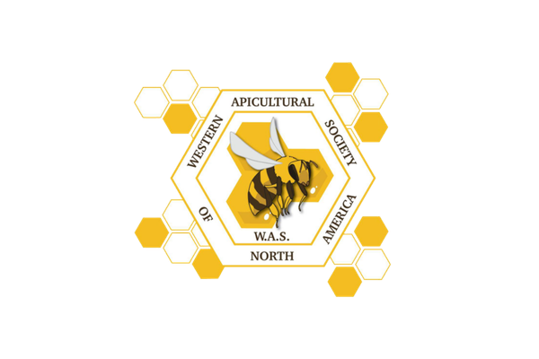 Logo of the Western Apicultural Society of North America featuring a bee inside a honeycomb hexagon
