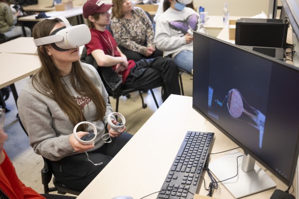 Student using a VR headset