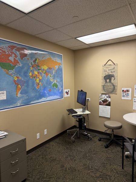 International Travel Clinic in Curry room with map on wall