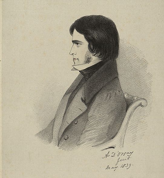 Lithograph of Thomas Carlyle by D'Orsay, dated May 1839.