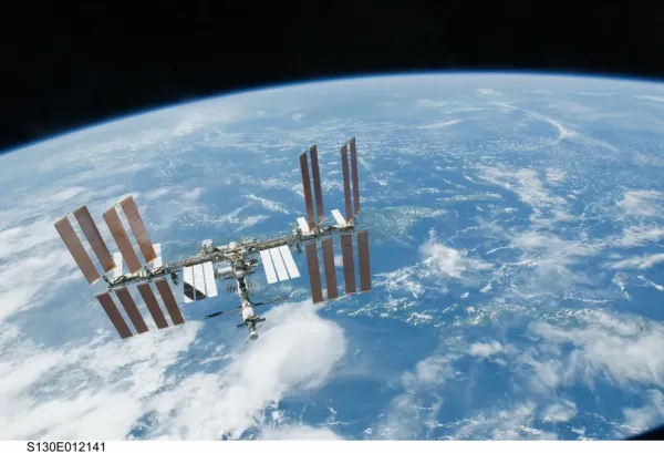 The international space station hangs in orbit over Earth