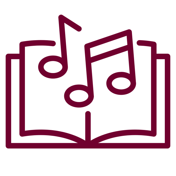 Icon of an open book with music notes coming out.