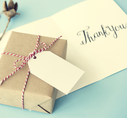image of thank you card and gift