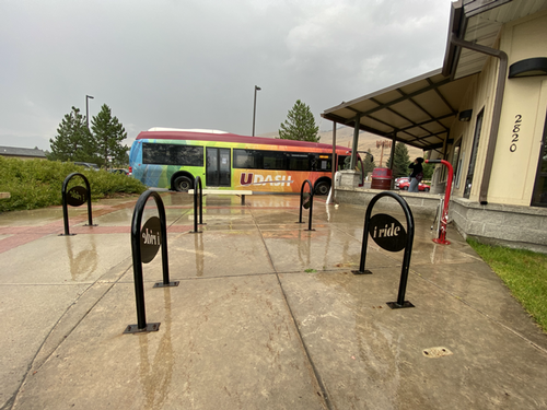 udash bus in the lewis & Clark transfer center parking space