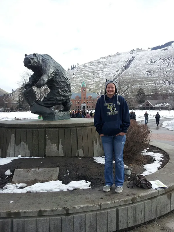 elissa white with bear statue