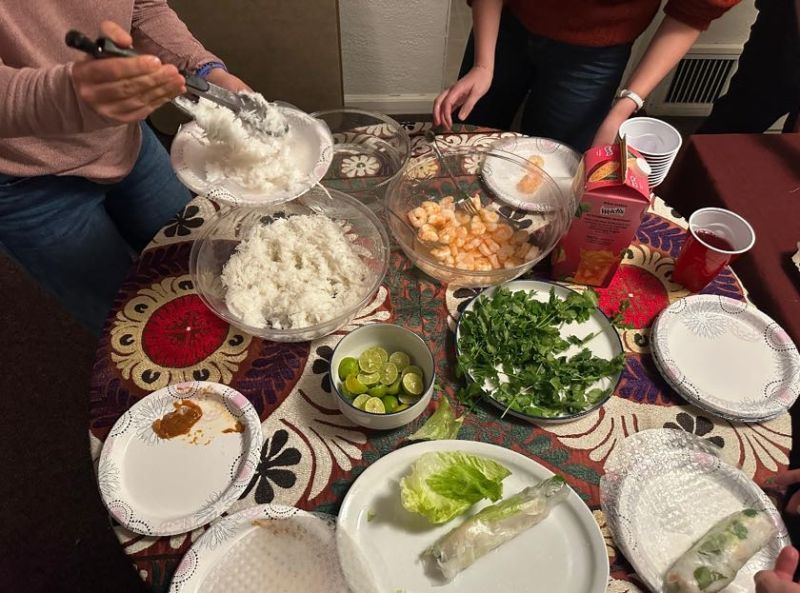 Table of ingredients to make spring rolls