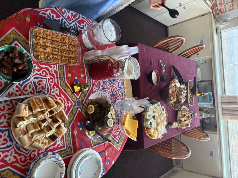 tables with food and drinks