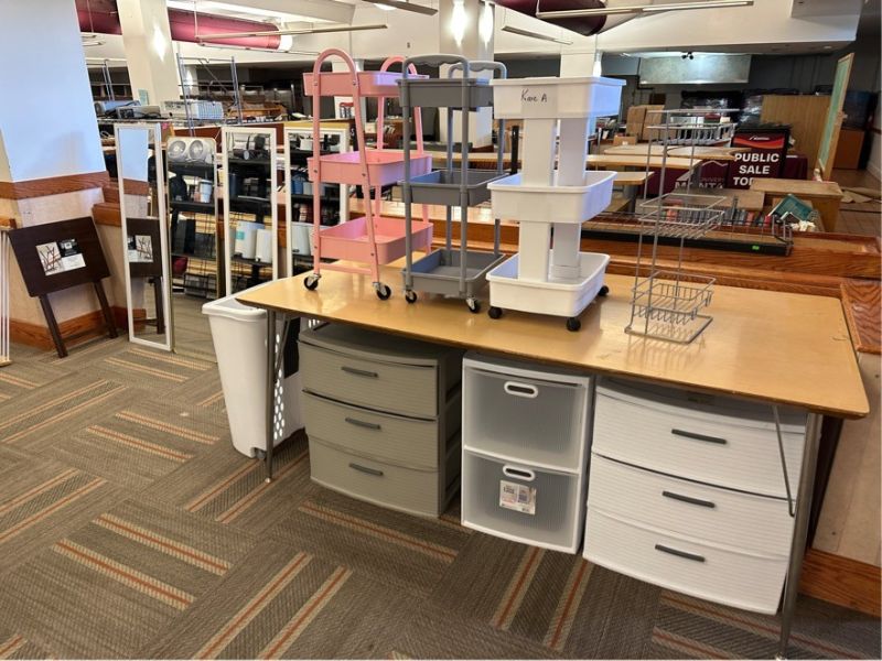 mirrors, storage carts set up for sale