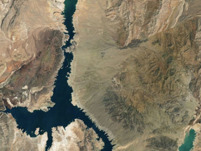 An aerial view of Lake Mead. 