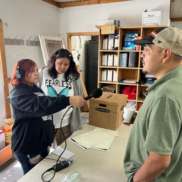Workshop on Apsáalooke land, where students interviewed officials from the Crow Tribe for their story on the annual Ultimate Warrior Challenge