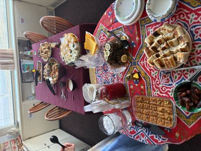 tables with food and drinks
