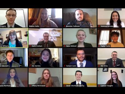 A screen shots of ؿ Model UN students on Zoom