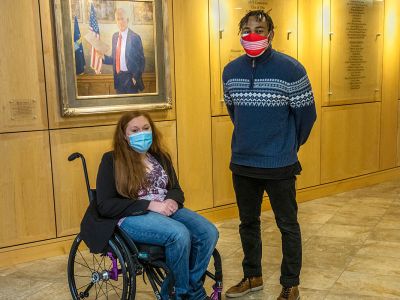 A picture of Gabrielle Broere and Jhevon McMillan in the UM law school.