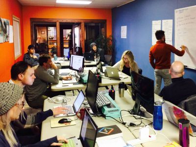 Students study during a coding boot camp at UM.